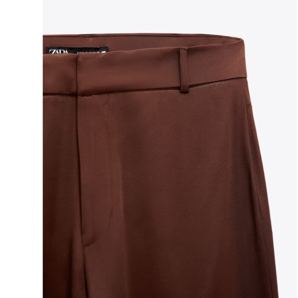 ZARA Silky Brown Pants TALL 33' inseam NWT - Picture 3 of 10
